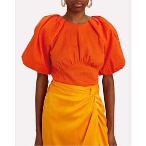 Frame Gathered Seam Puff Sleeve Top in Orange SZ M EUC